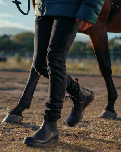 Black Coloured Blundstone 2058 Black Chelsea Boots on outdoor background #colour_black