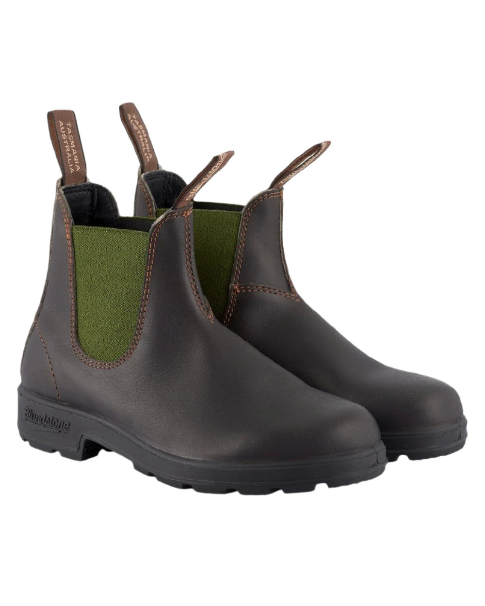 Stout Brown olive coloured Blundstone 519 Stout Brown Chelsea Boots on white background #colour_stout-brown-olive
