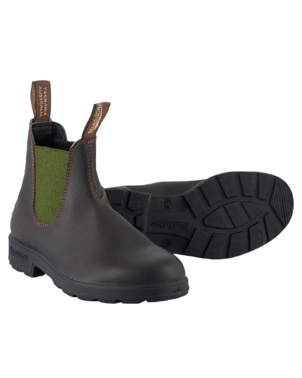 Stout Brown olive coloured Blundstone 519 Stout Brown Chelsea Boots on white background #colour_stout-brown-olive