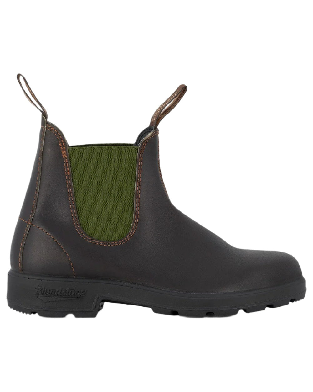 Stout Brown olive coloured Blundstone 519 Stout Brown Chelsea Boots on white background #colour_stout-brown-olive