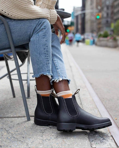 Black Coloured Blundstone Womens 1448 Black Chelsea Boots on outdoor background #colour_black