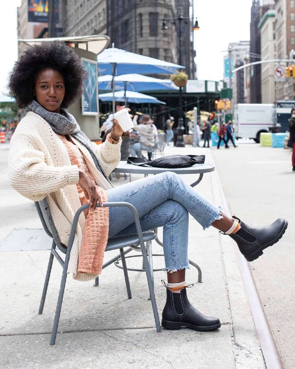 Black Coloured Blundstone Womens 1448 Black Chelsea Boots on outdoor background #colour_black