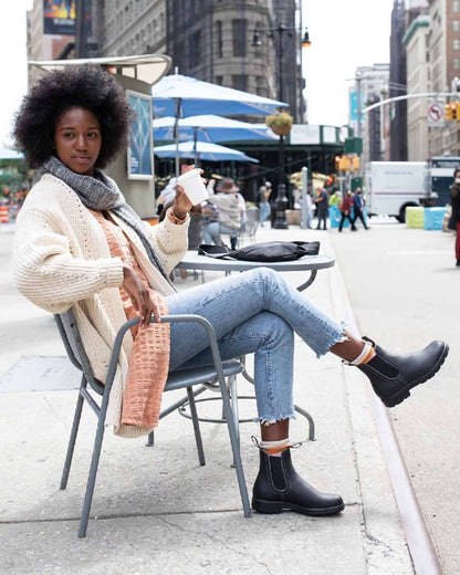 Black Coloured Blundstone Womens 1448 Black Chelsea Boots on outdoor background #colour_black