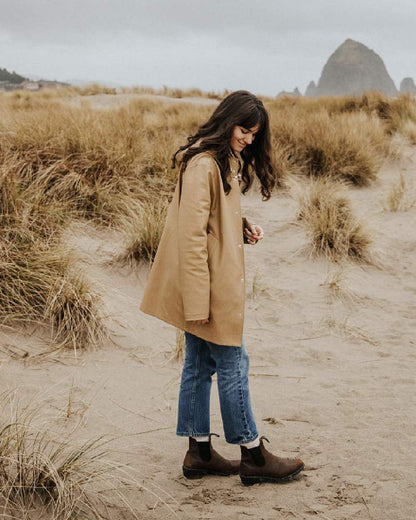 Antique Brown coloured Blundstone Womens 1673 Chelsea Boots on desert background #colour_antique-brown