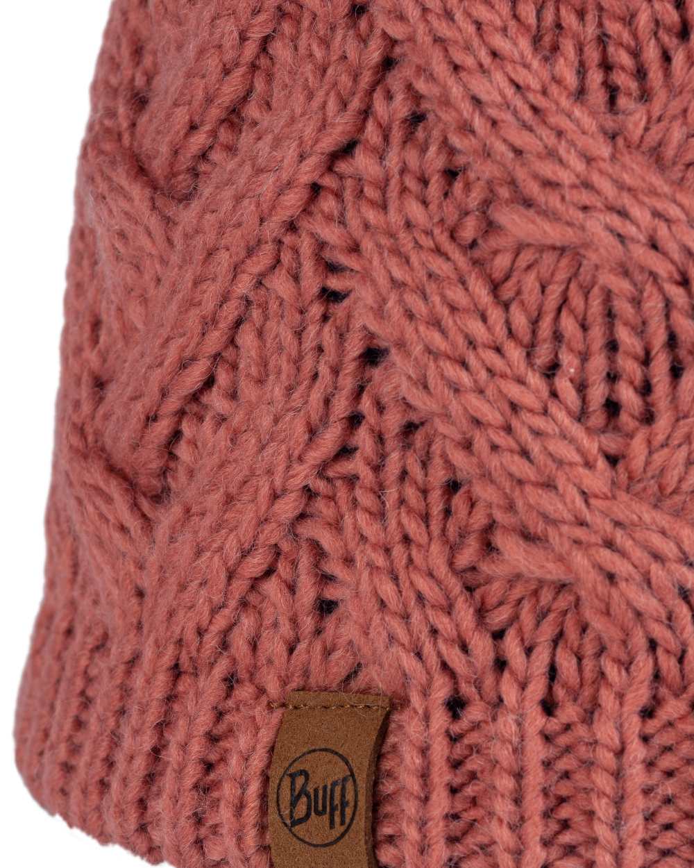 Crimson Red Coloured Buff Caryn Knitted Fleece Beanie on white background #colour_crimson-red