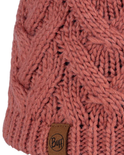 Crimson Red Coloured Buff Caryn Knitted Fleece Beanie on white background #colour_crimson-red