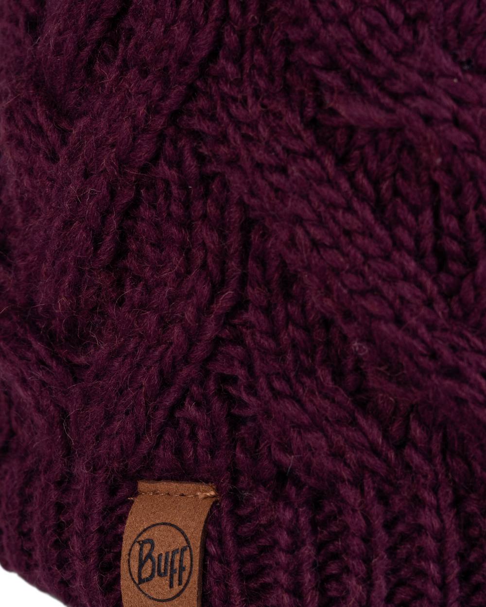 Dahlia Coloured Buff Caryn Knitted Fleece Beanie on white background #colour_dahlia