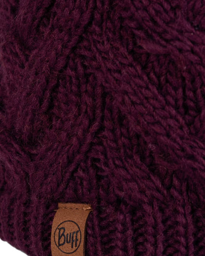 Dahlia Coloured Buff Caryn Knitted Fleece Beanie on white background #colour_dahlia