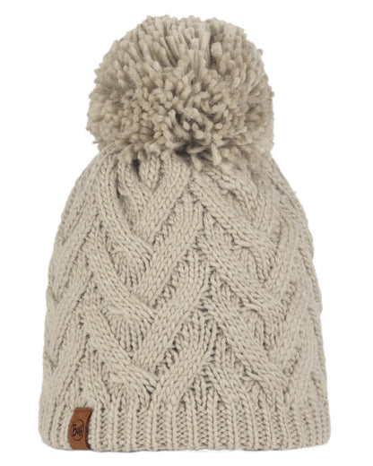 Ecru Coloured Buff Caryn Knitted Fleece Beanie on white background #colour_ecru
