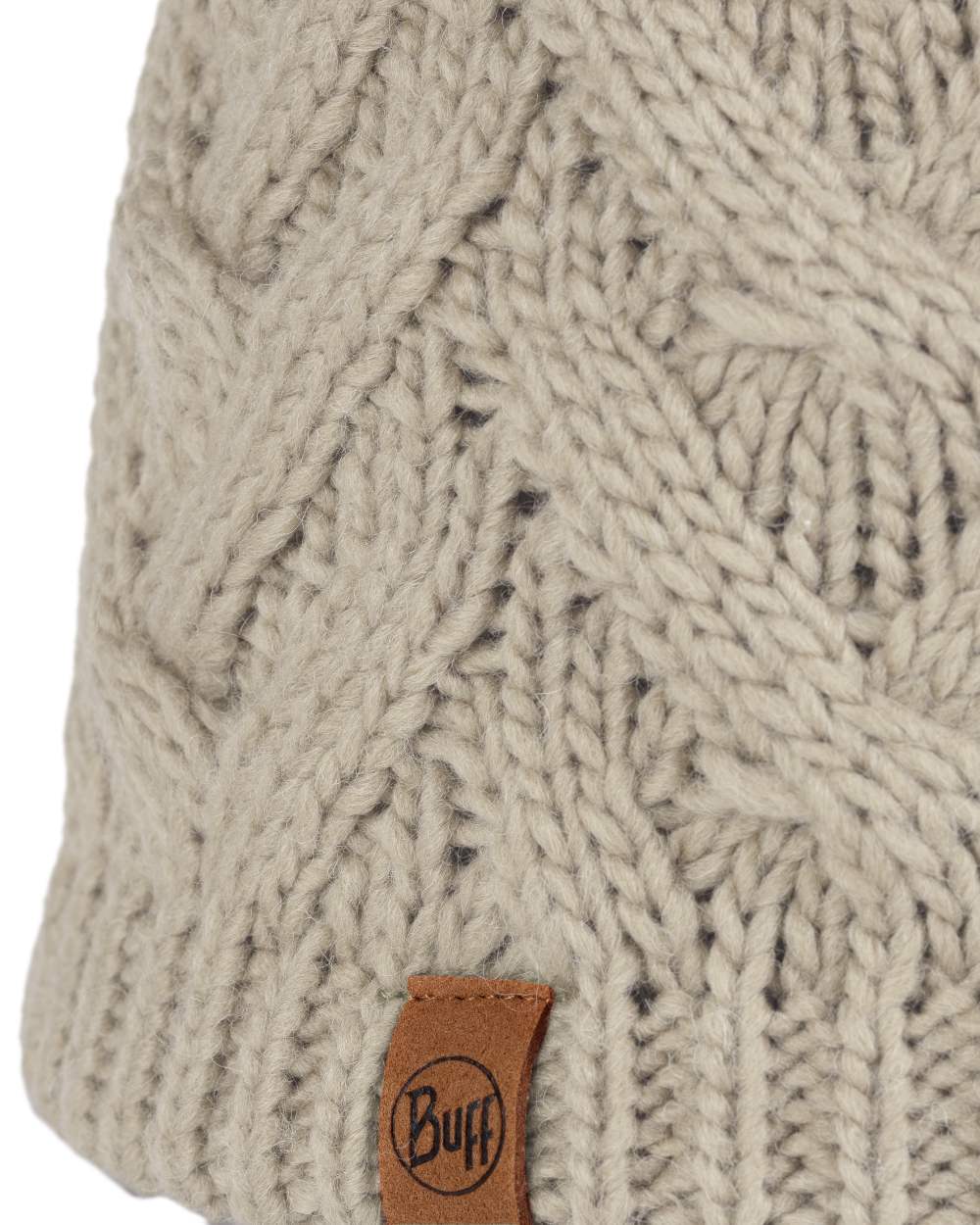 Ecru Coloured Buff Caryn Knitted Fleece Beanie on white background #colour_ecru