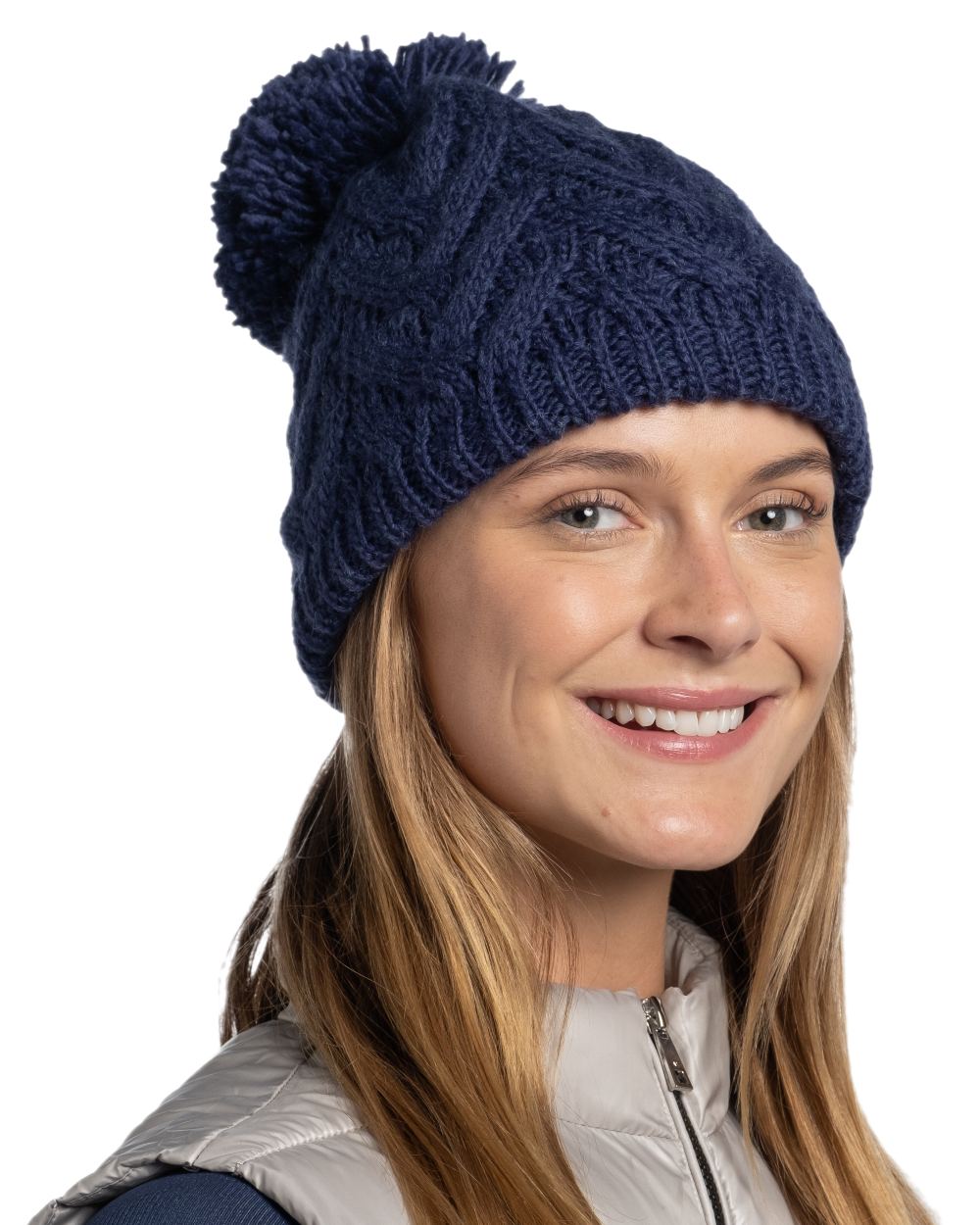Midnight Coloured Buff Caryn Knitted Fleece Beanie on white background #colour_midnight