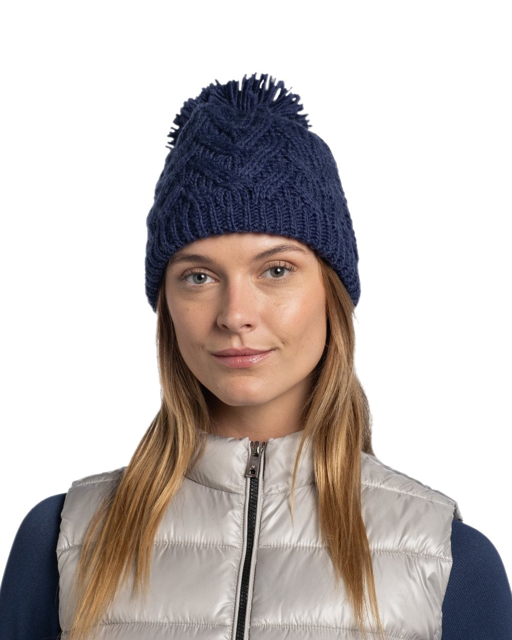 Midnight Coloured Buff Caryn Knitted Fleece Beanie on white background #colour_midnight