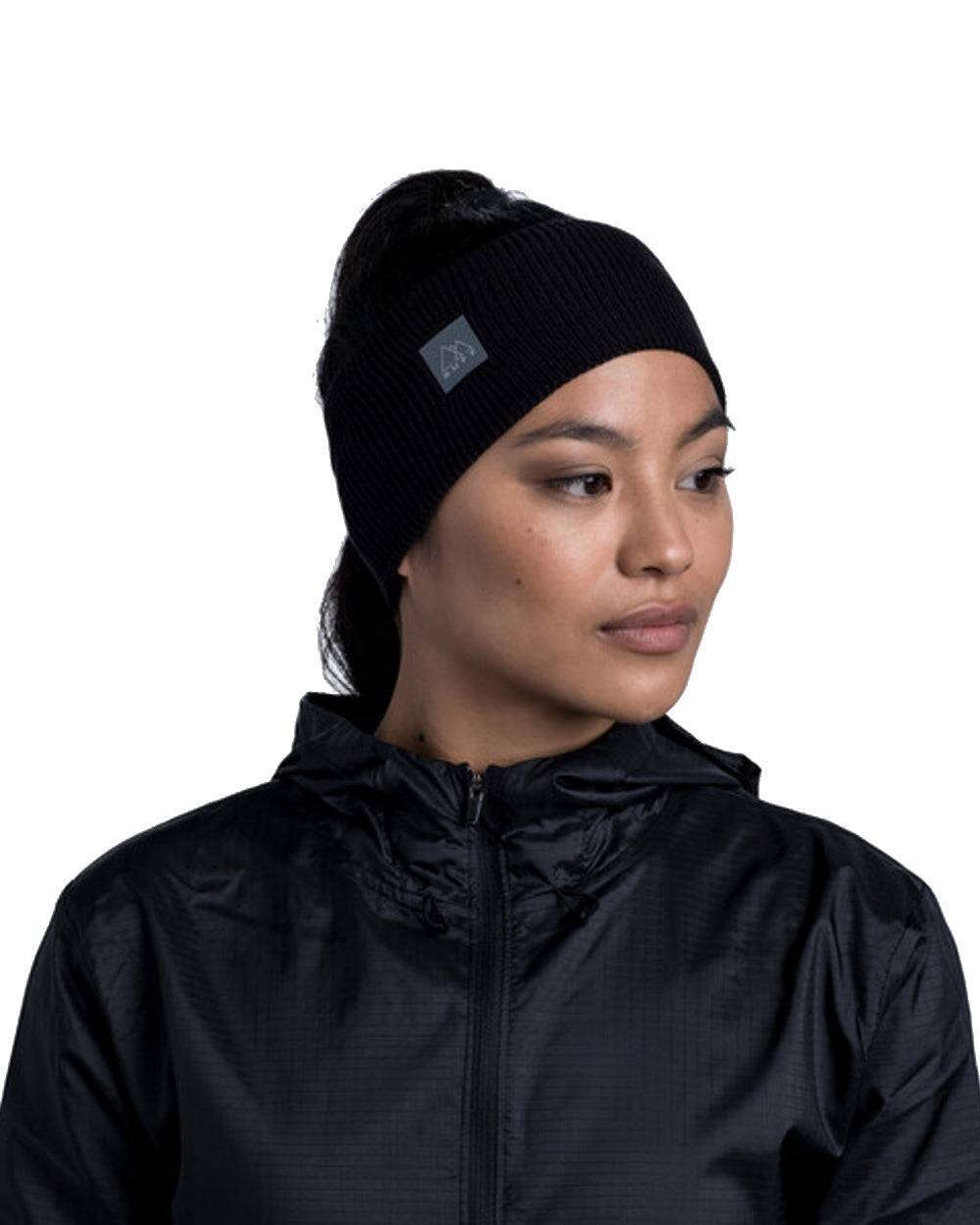 Black Coloured Buff CrossKnit Headband on white background #colour_black