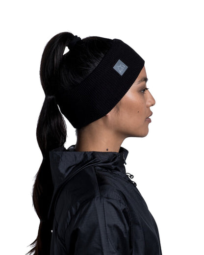 Black Coloured Buff CrossKnit Headband on white background #colour_black