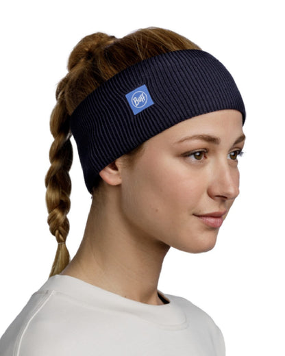 Night Blue Coloured Buff CrossKnit Headband on white background #colour_night-blue