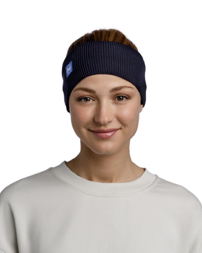 Night Blue Coloured Buff CrossKnit Headband on white background #colour_night-blue