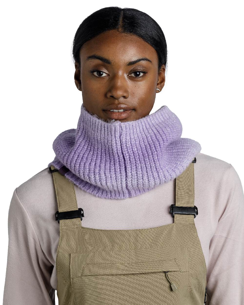 Lavender coloured Buff Datma Knitted Neckwarmer on white background #colour_lavender