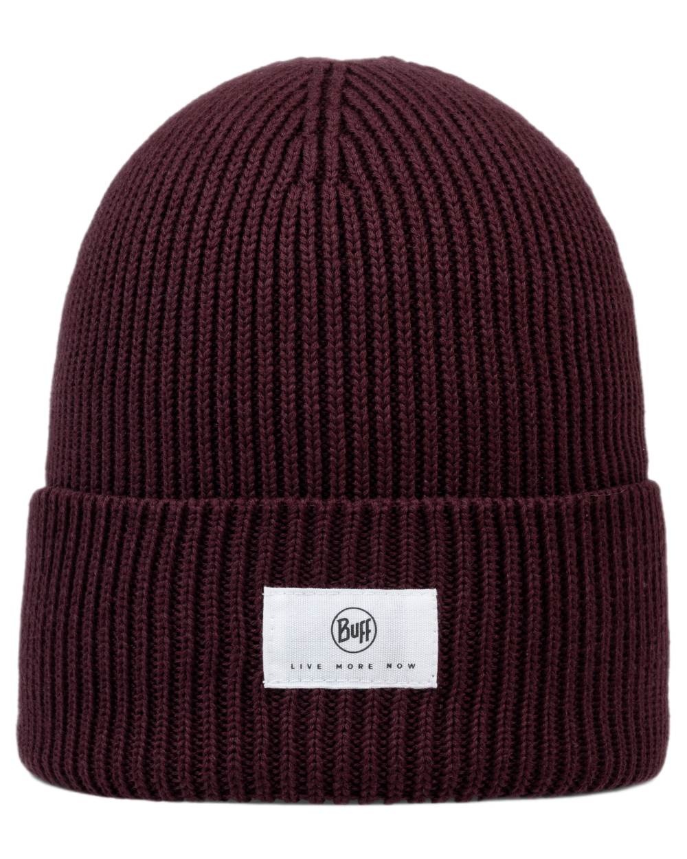 Burgundy Coloured Buff Drisk Knitted Beanie on white background #colour_burgundy