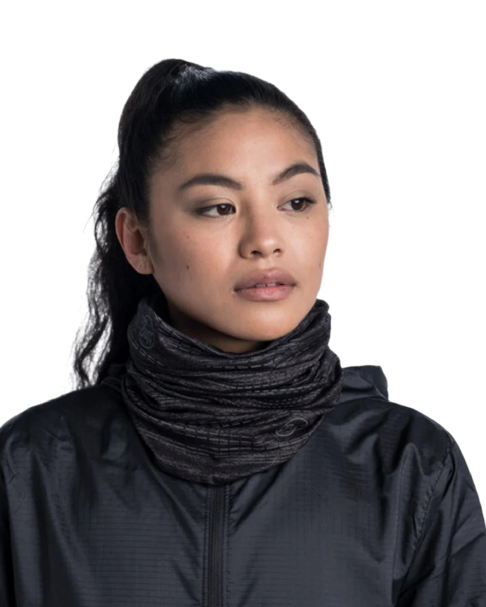 Black Coloured Buff DryFlx Neck Gaiter on white background #colour_black