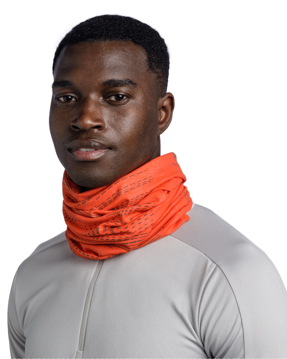 Orange Red Coloured Buff DryFlx Neck Gaiter on white background #colour_orange-red