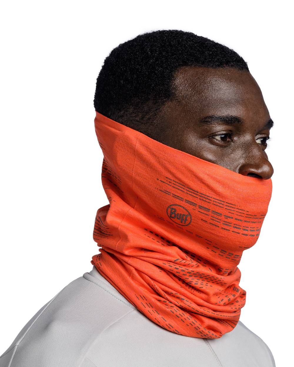 Orange Red Coloured Buff DryFlx Neck Gaiter on white background #colour_orange-red