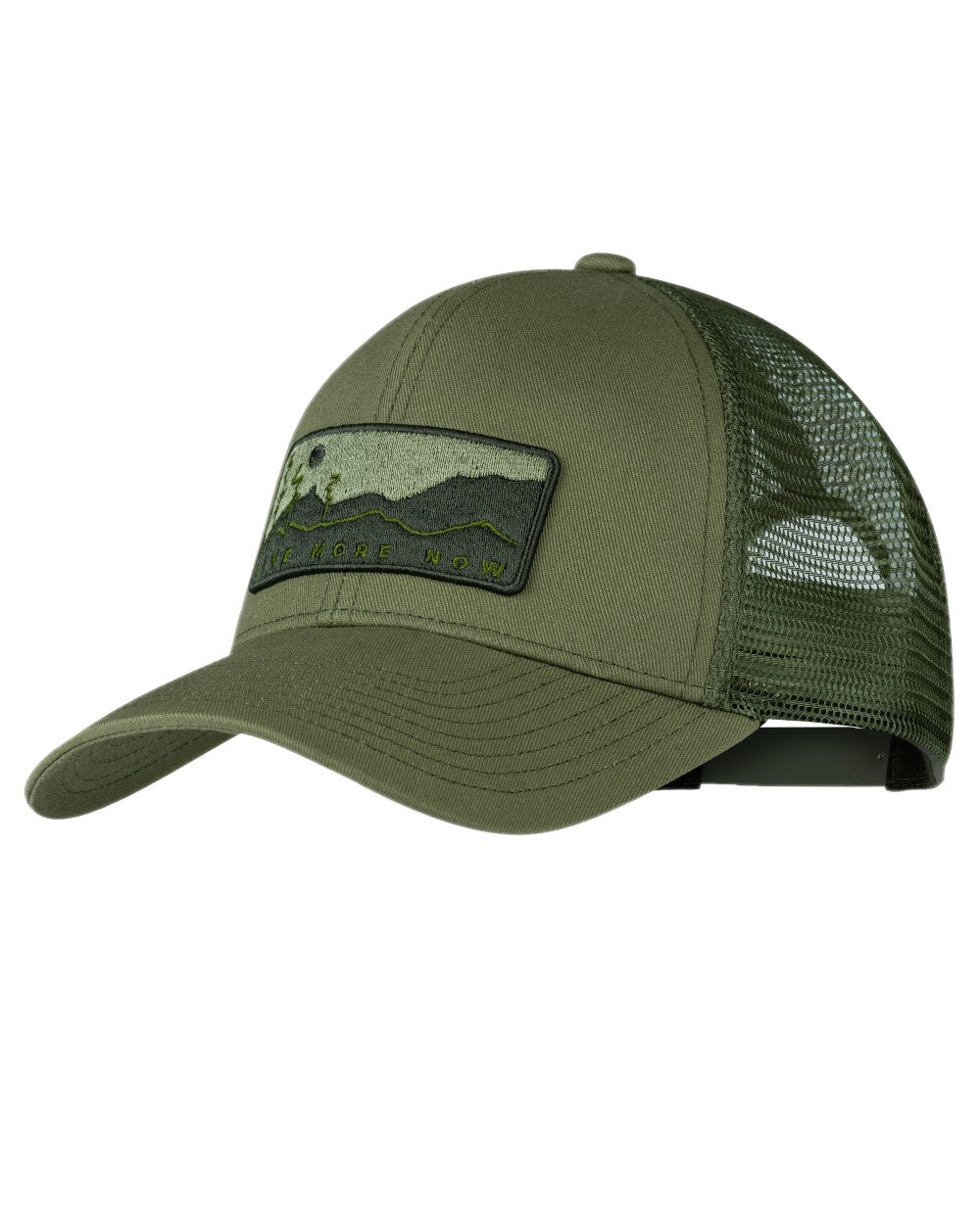 Forest Coloured Buff Explore Trucker Cap on white background #colour_forest