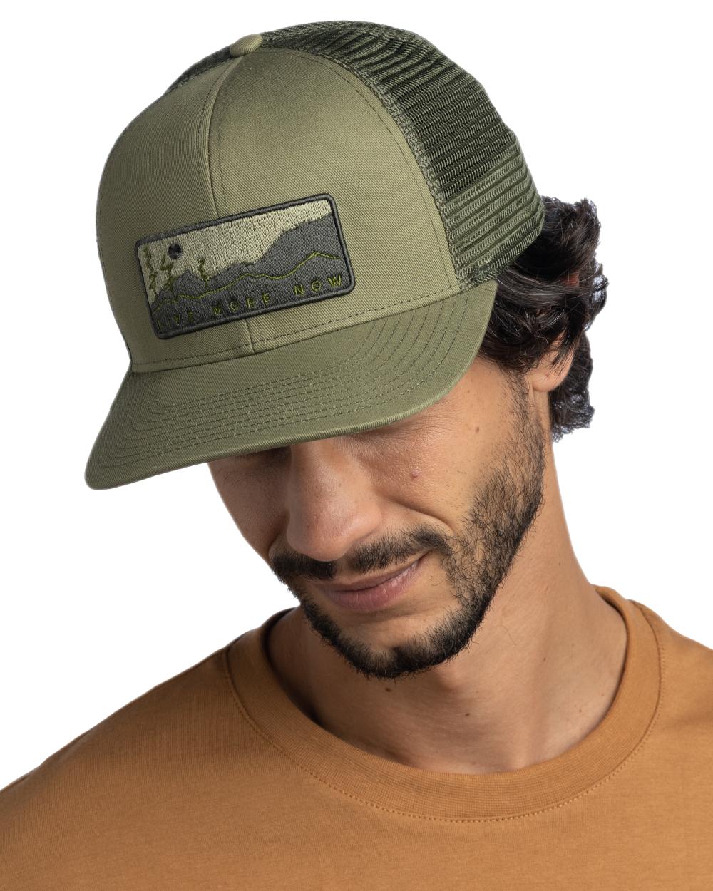 Forest Coloured Buff Explore Trucker Cap on white background #colour_forest