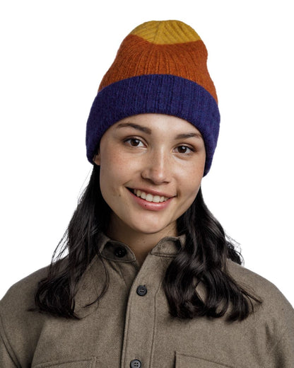 Denim Coloured Buff Nilah Knitted Beanie on white background #colour_denim