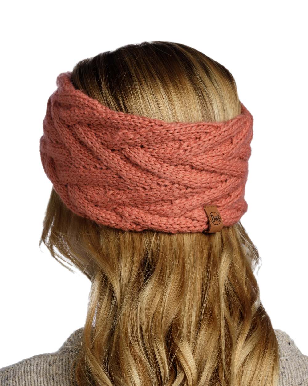 Crimson Red Coloured Buff Caryn Knitted Headband on white background #colour_crimson-red