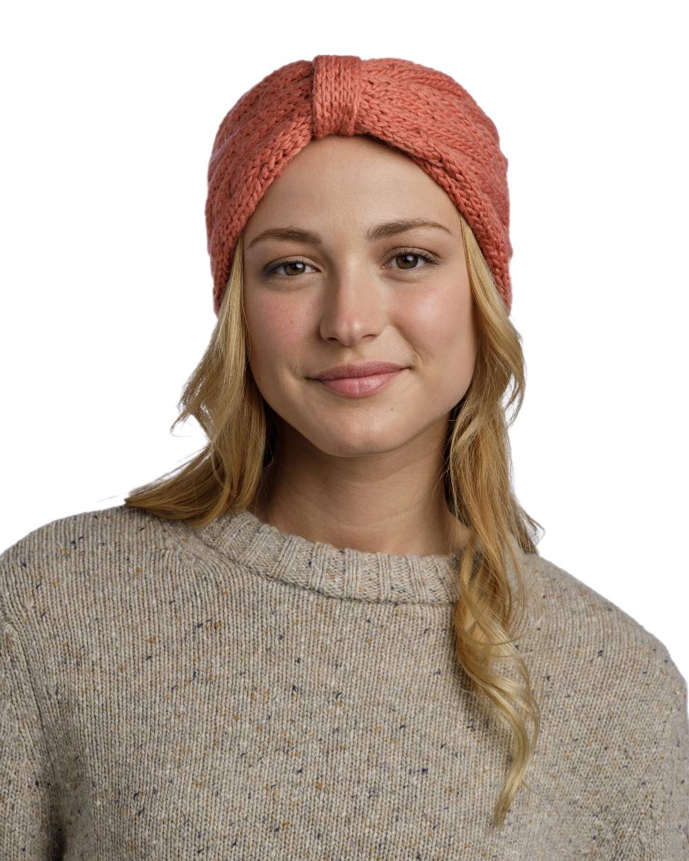 Crimson Red Coloured Buff Caryn Knitted Headband on white background #colour_crimson-red