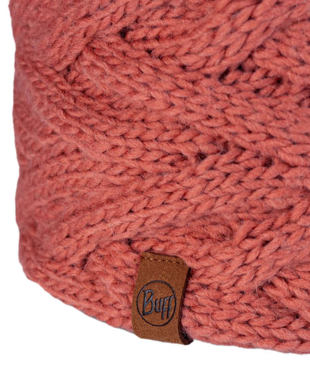 Crimson Red Coloured Buff Caryn Knitted Headband on white background #colour_crimson-red