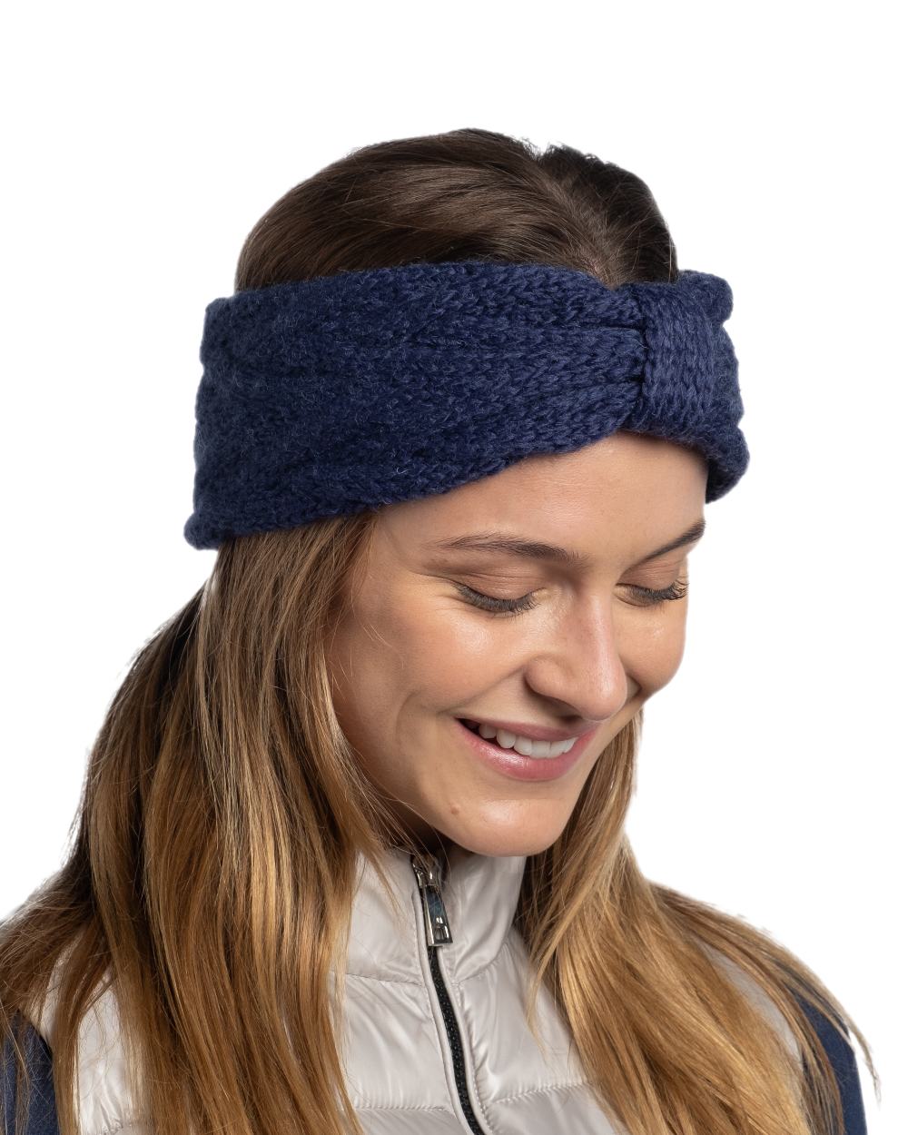 Midnight Coloured Buff Caryn Knitted Headband on white background #colour_midnight
