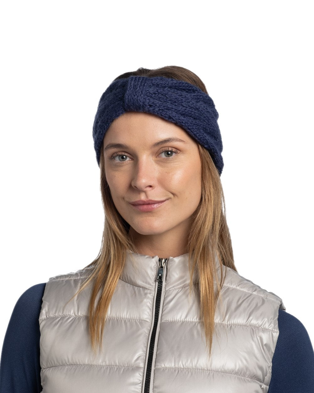 Midnight Coloured Buff Caryn Knitted Headband on white background #colour_midnight