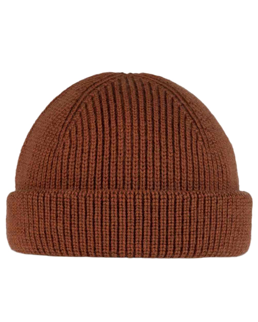 Cinnamon Coloured Buff Knitted Ervin Beanie on white background #colour_cinnamon