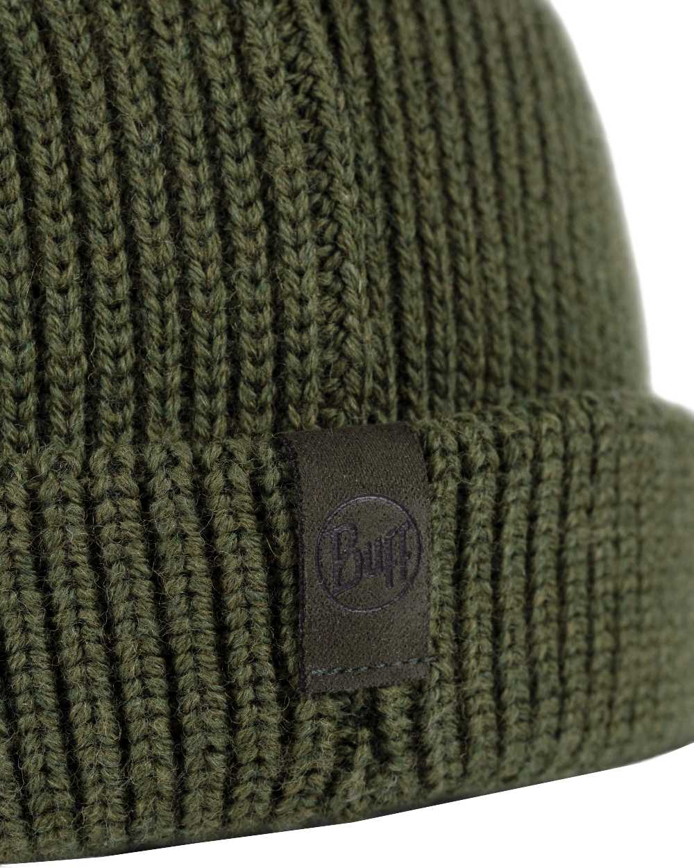 Forest Coloured Buff Knitted Ervin Beanie on white background #colour_forest
