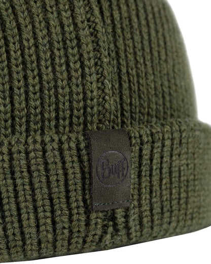 Forest Coloured Buff Knitted Ervin Beanie on white background #colour_forest