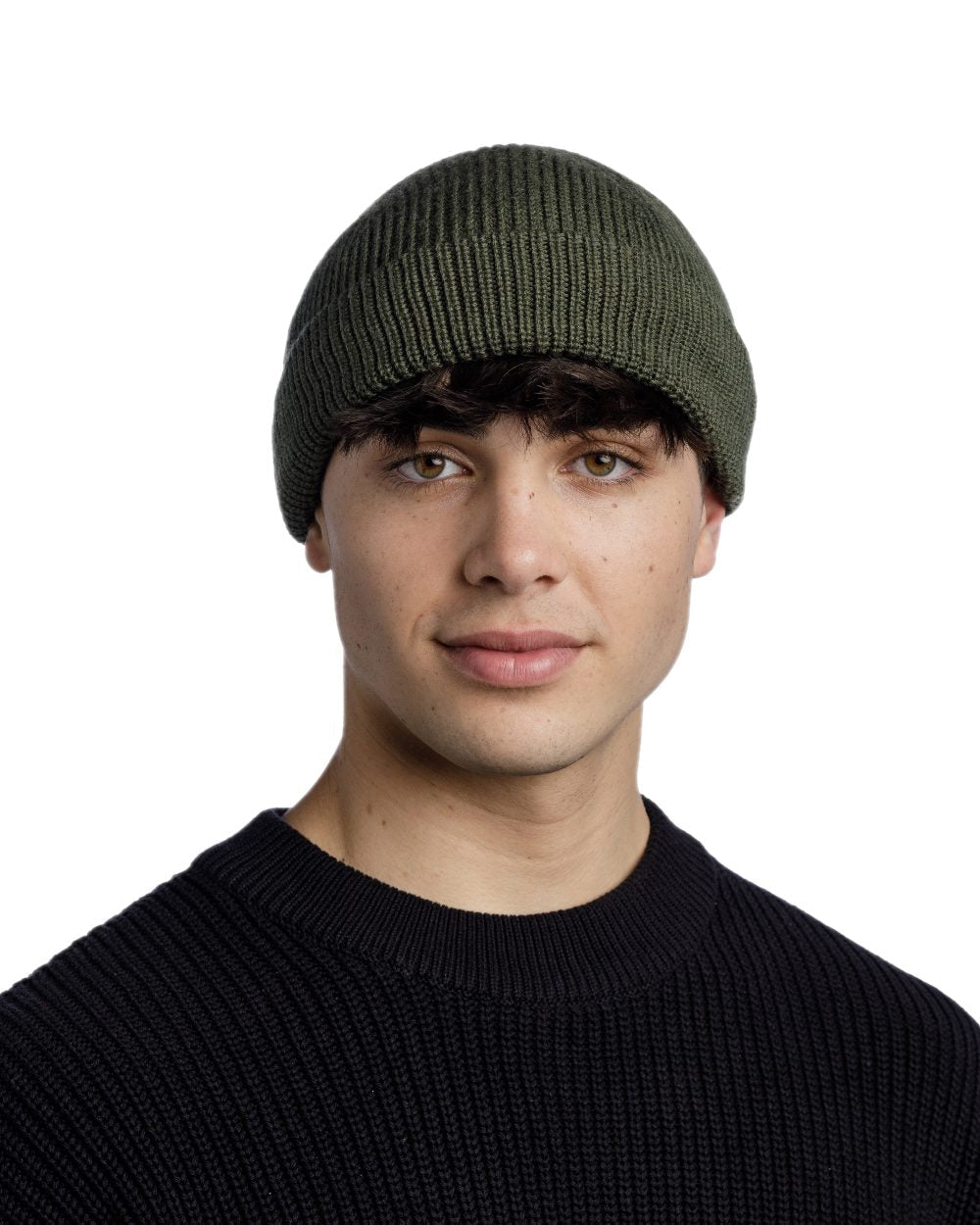 Forest Coloured Buff Knitted Ervin Beanie on white background #colour_forest