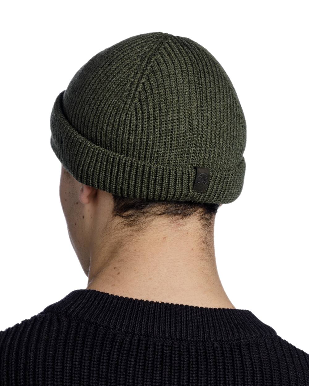 Forest Coloured Buff Knitted Ervin Beanie on white background #colour_forest