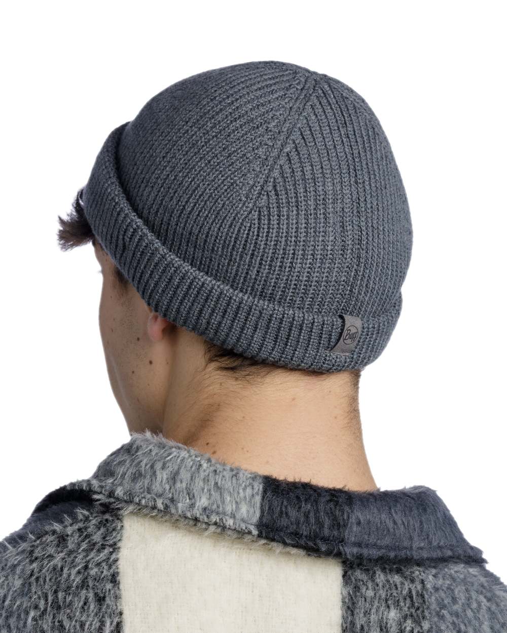 Grey Coloured Buff Knitted Ervin Beanie on white background #colour_grey
