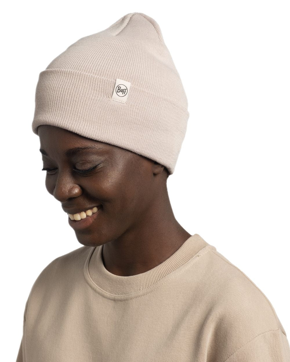 Birch Grey Coloured Buff Linon Knitted Beanie on white background #colour_birch-grey