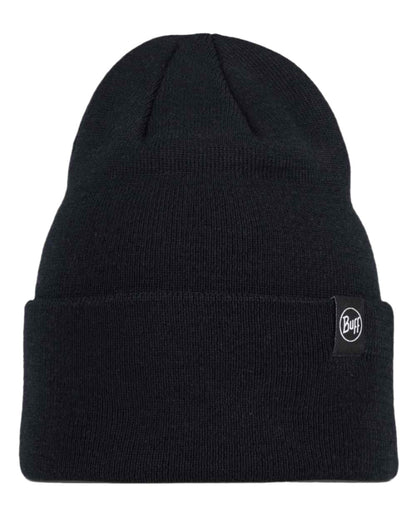 Black Coloured Buff Linon Knitted Beanie on white background #colour_black