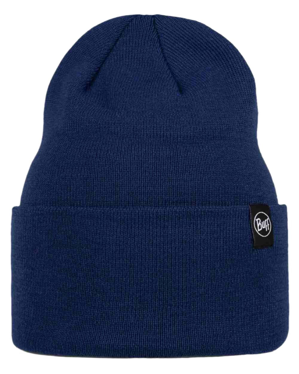 Midnight Coloured Buff Linon Knitted Beanie on white background #colour_midnight