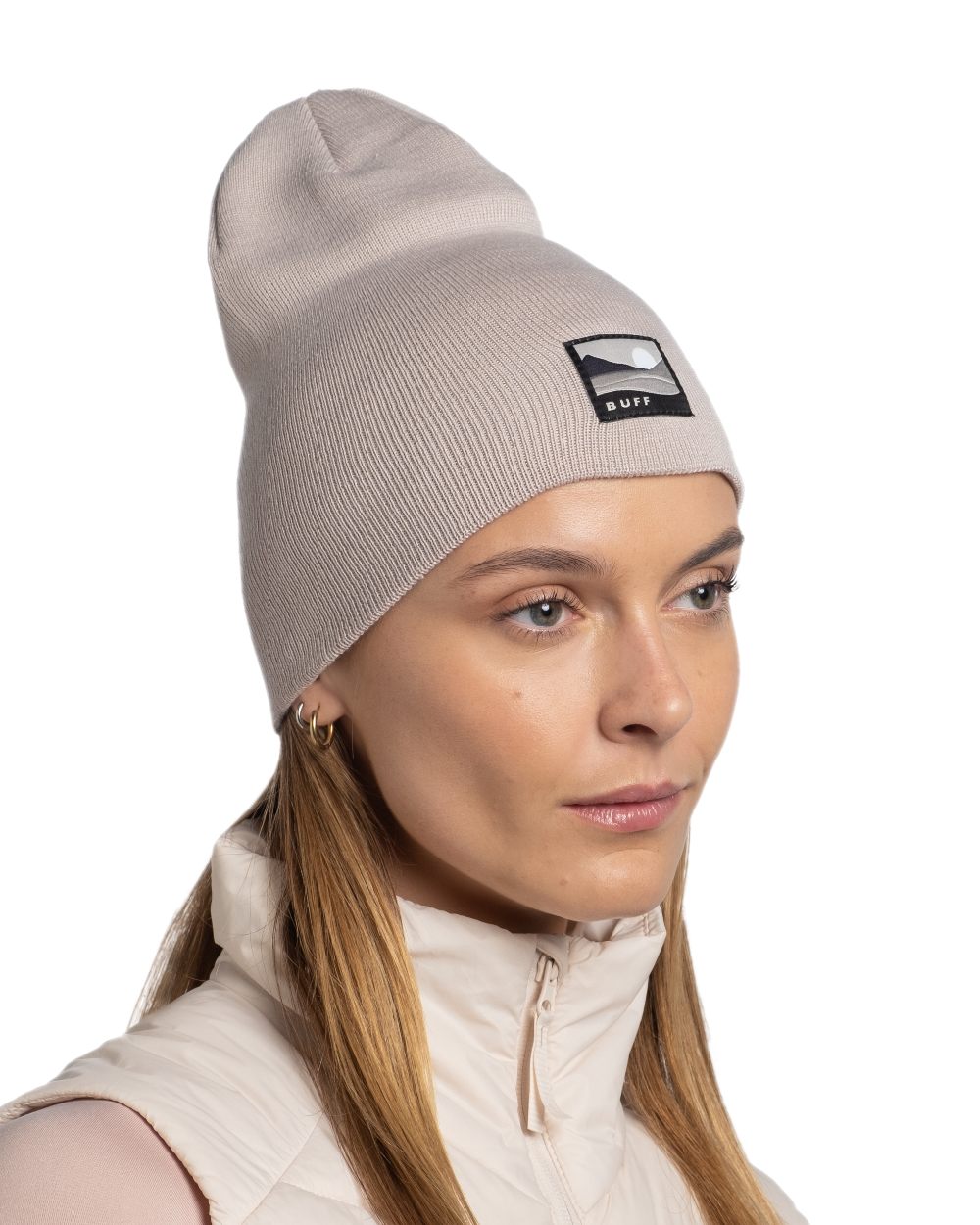 Birch Grey Coloured Buff Lilon Knitted Long Beanie on white background #colour_birch-grey
