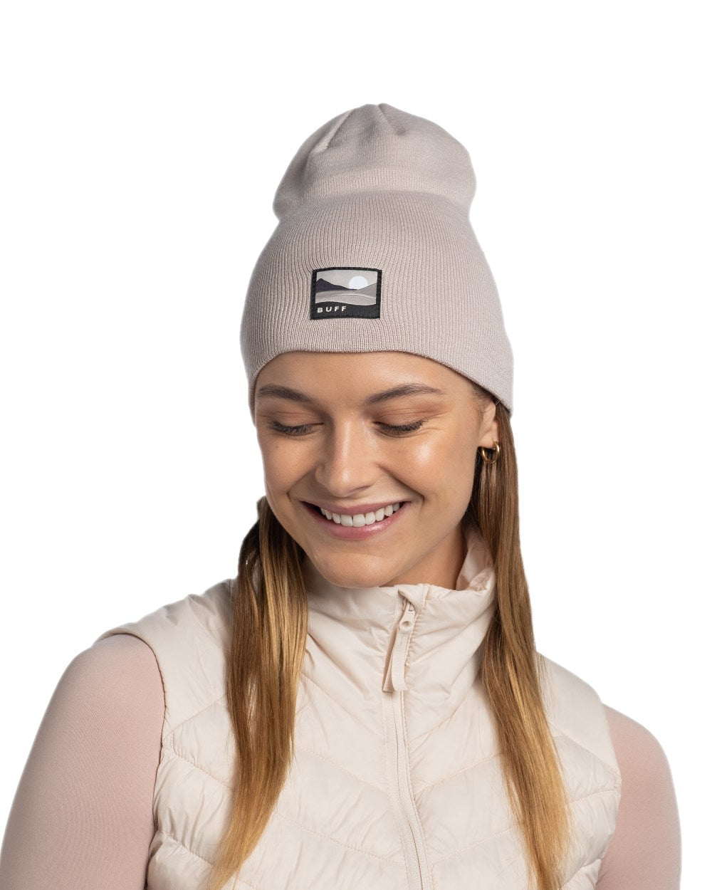 Birch Grey Coloured Buff Lilon Knitted Long Beanie on white background #colour_birch-grey