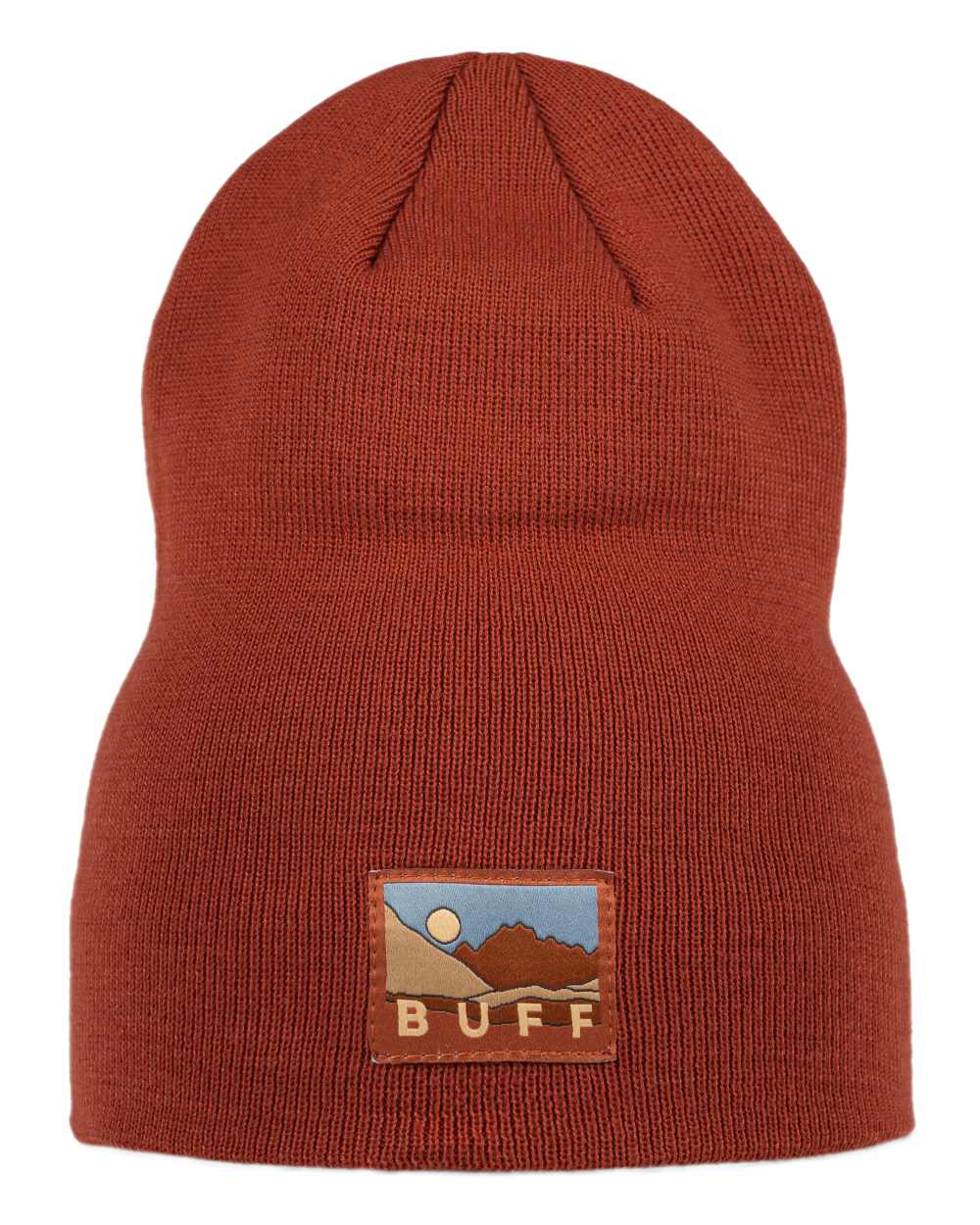 Cinnamon Coloured Buff Lilon Knitted Long Beanie on white background #colour_cinnamon