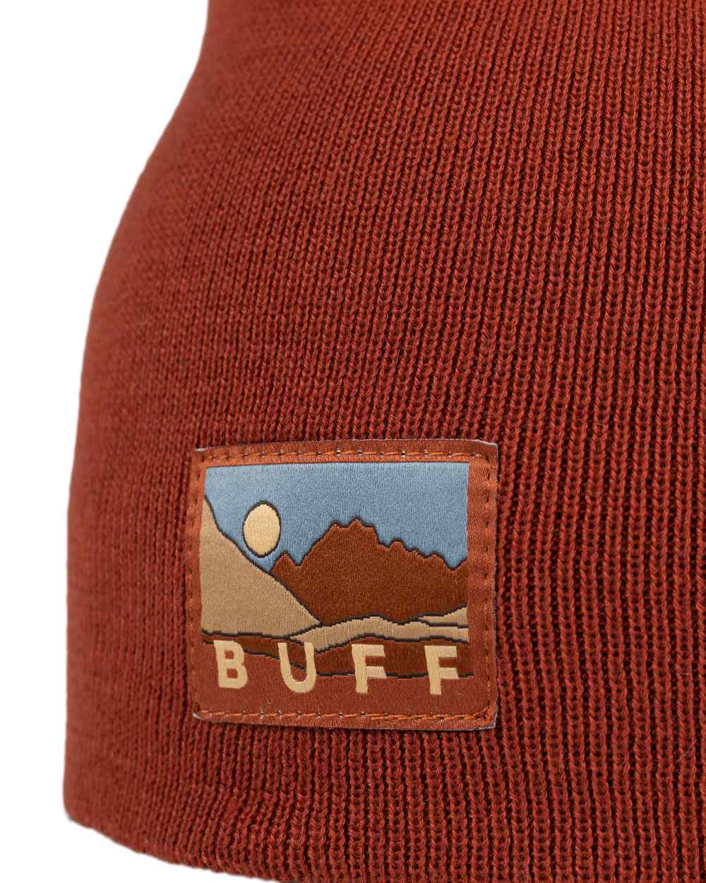 Cinnamon Coloured Buff Lilon Knitted Long Beanie on white background #colour_cinnamon