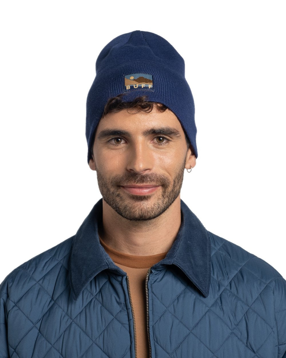 Midnight Coloured Buff Lilon Knitted Long Beanie on white background #colour_midnight