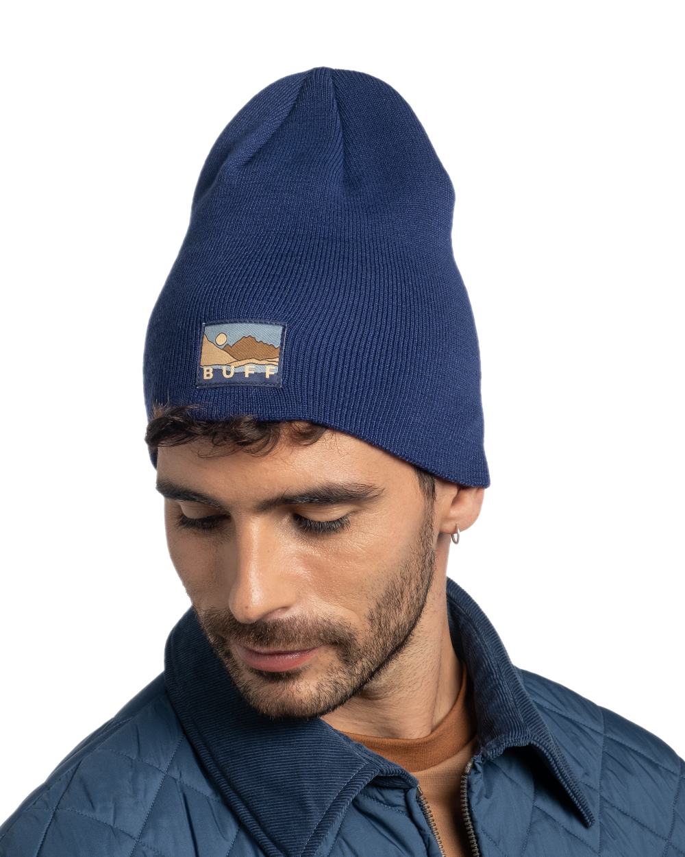 Midnight Coloured Buff Lilon Knitted Long Beanie on white background #colour_midnight