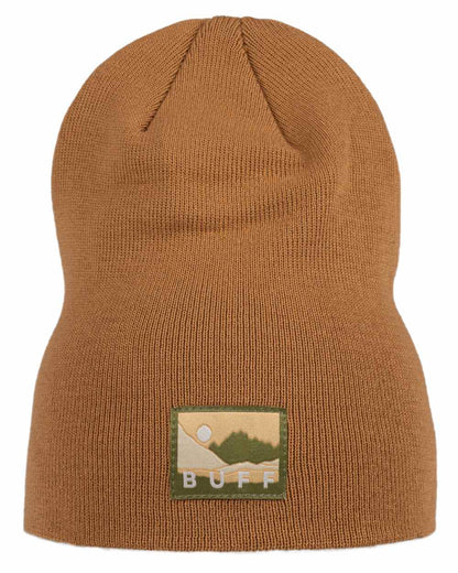 Peanut Coloured Buff Lilon Knitted Long Beanie on white background #colour_peanut