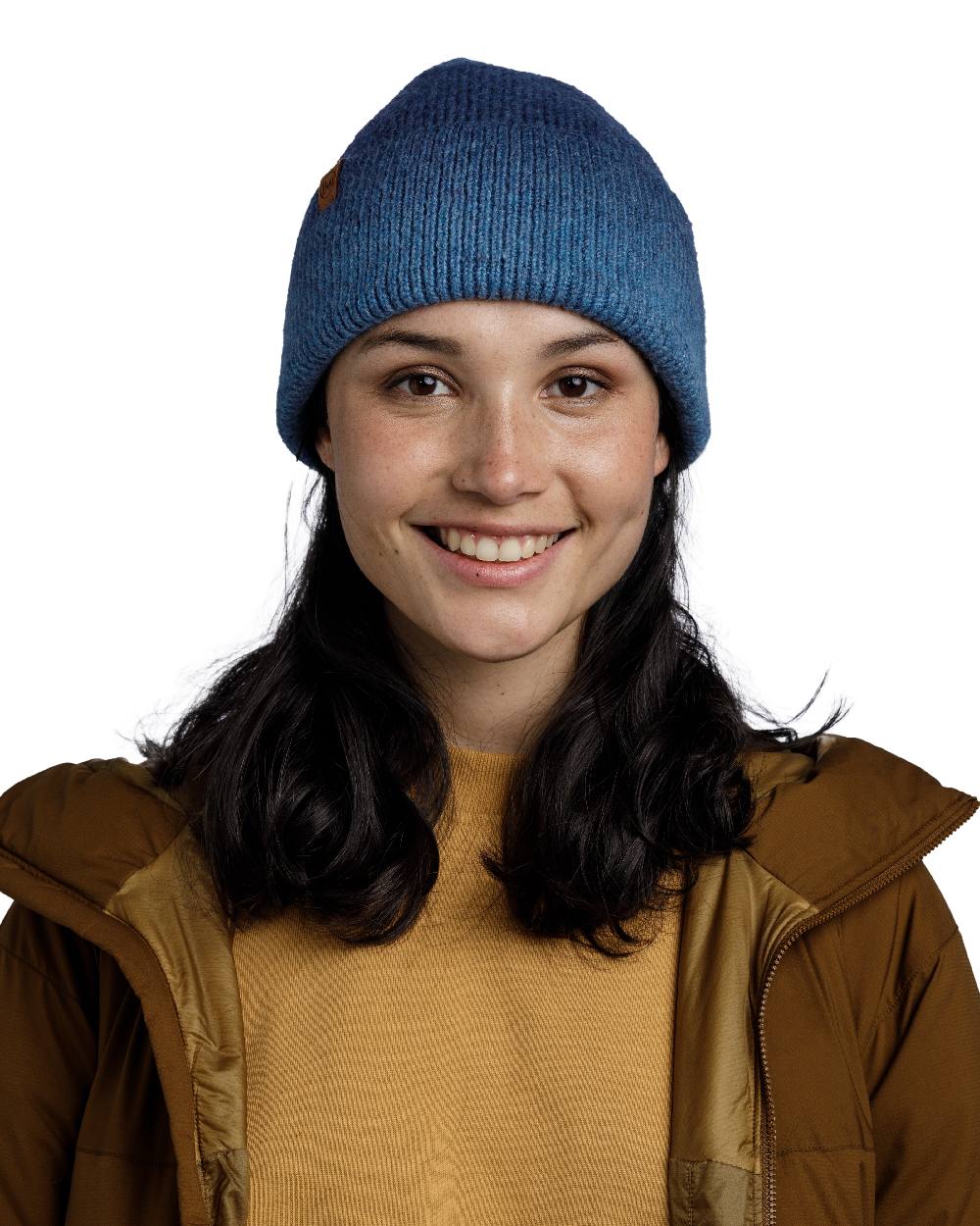 Denim Coloured Buff Knitted Marin Beanie on white background #colour_denim